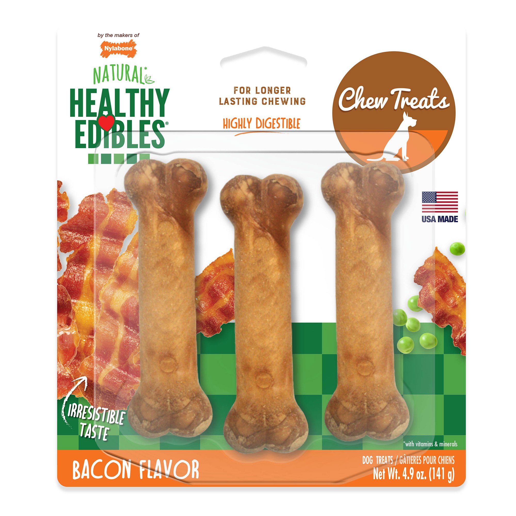 Healthy Edibles Longer Lasting Bacon Treats Regular 3 count