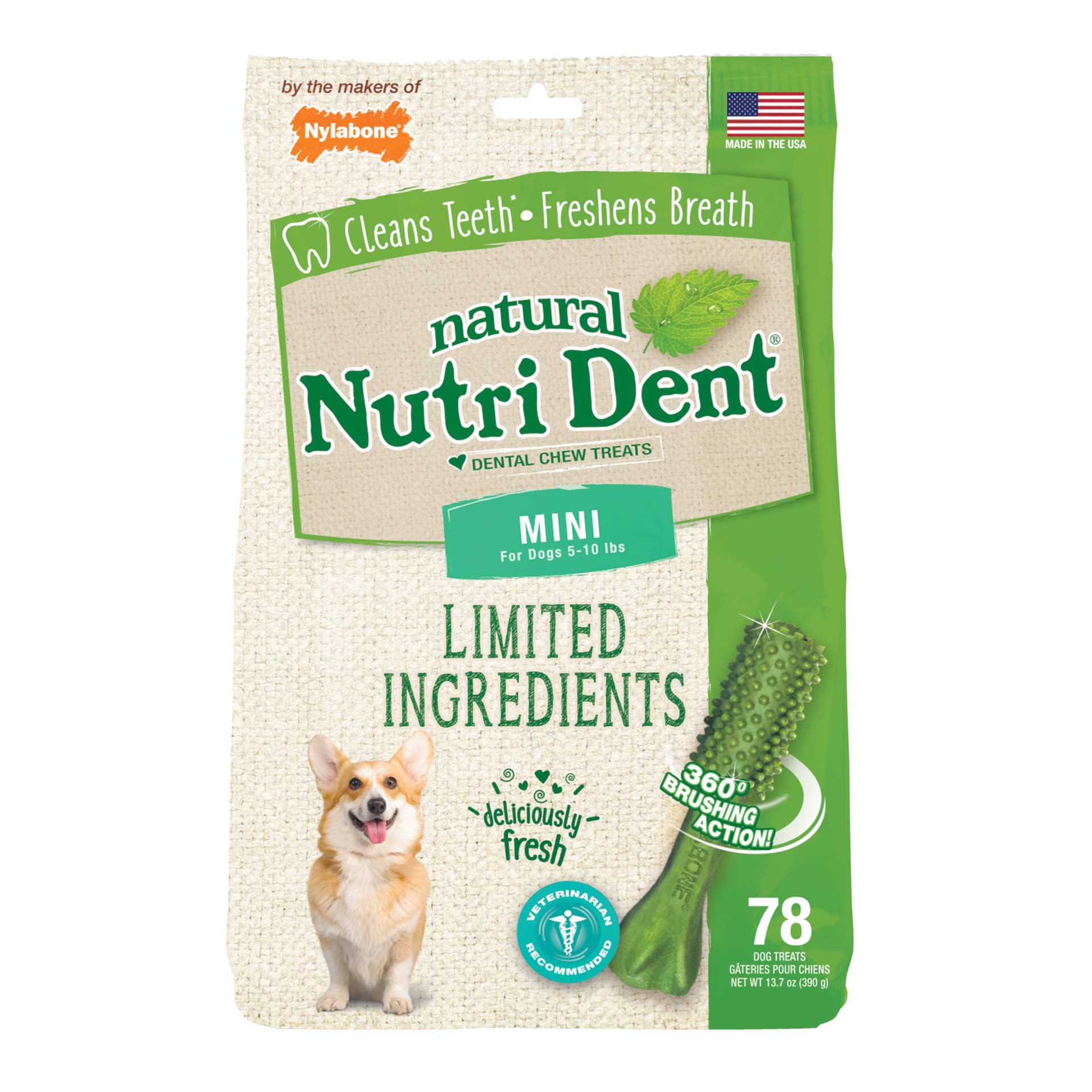 Nutri Dent Limited Ingredient Dental Chews Fresh Breath Mini 78 count