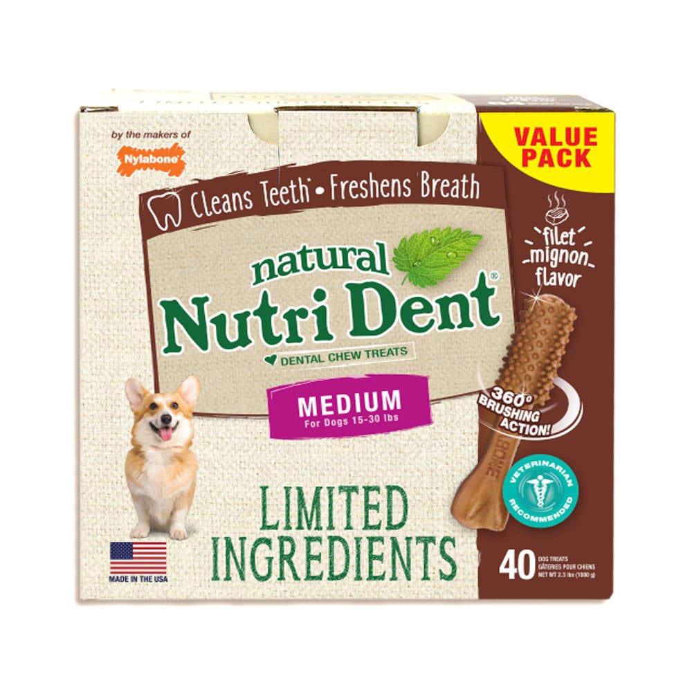 Nutri Dent Limited Ingredient Dental Chews Filet Mignon Medium 40 count