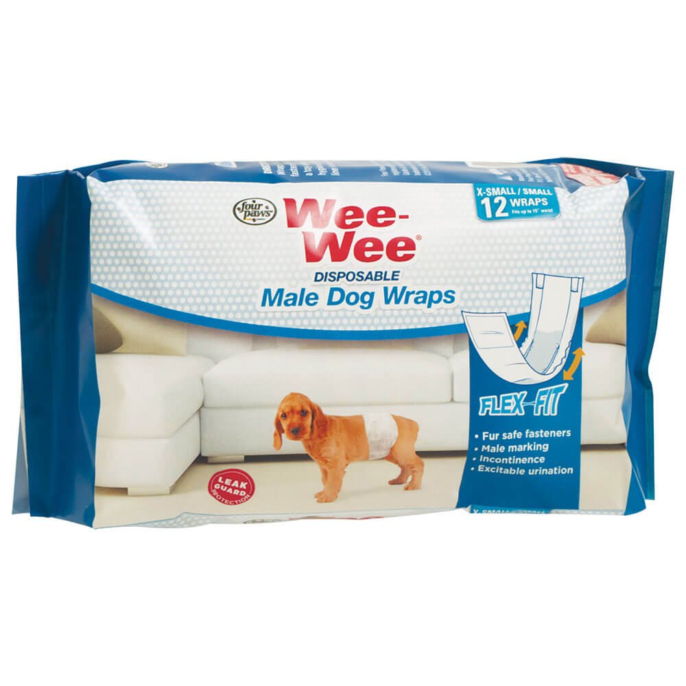 Wee-Wee Disposable Male Dog Wraps 12 pack (Color: White, size: Extra Small / Small)