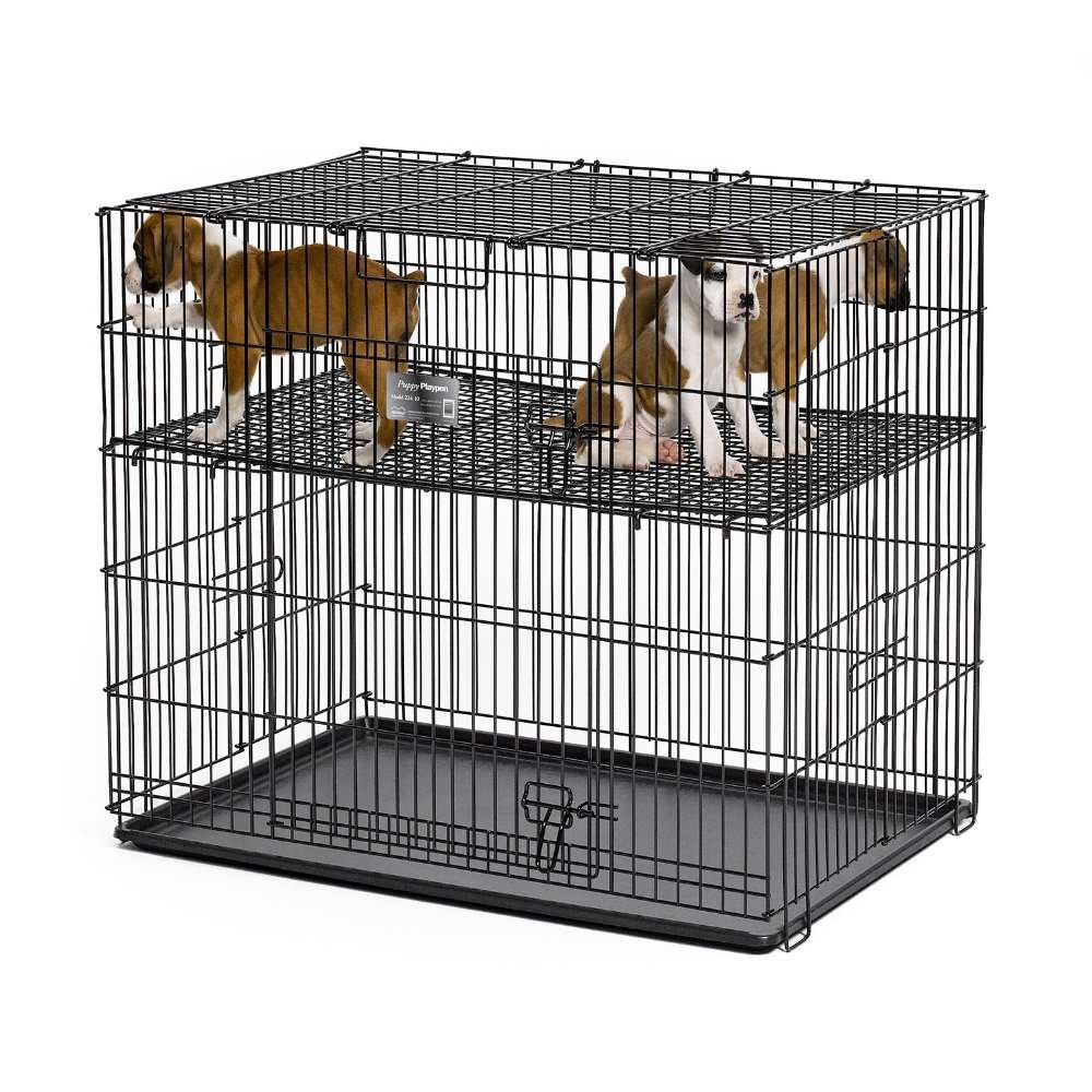 Puppy Playpen with Plastic Pan and 1" Floor Grid (Color: Black)