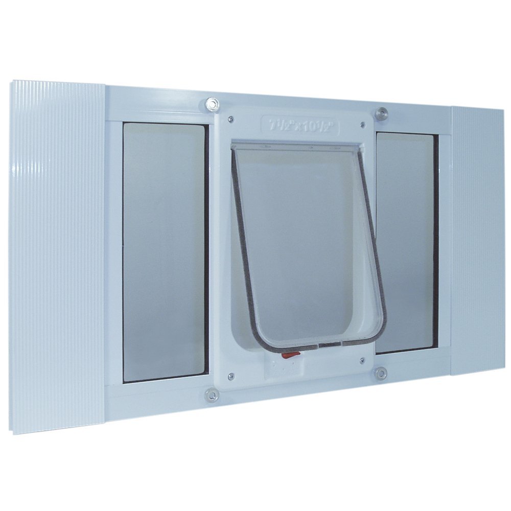 Aluminum Sash ChubbyKat Flap Pet Door (Color: White, size: medium)