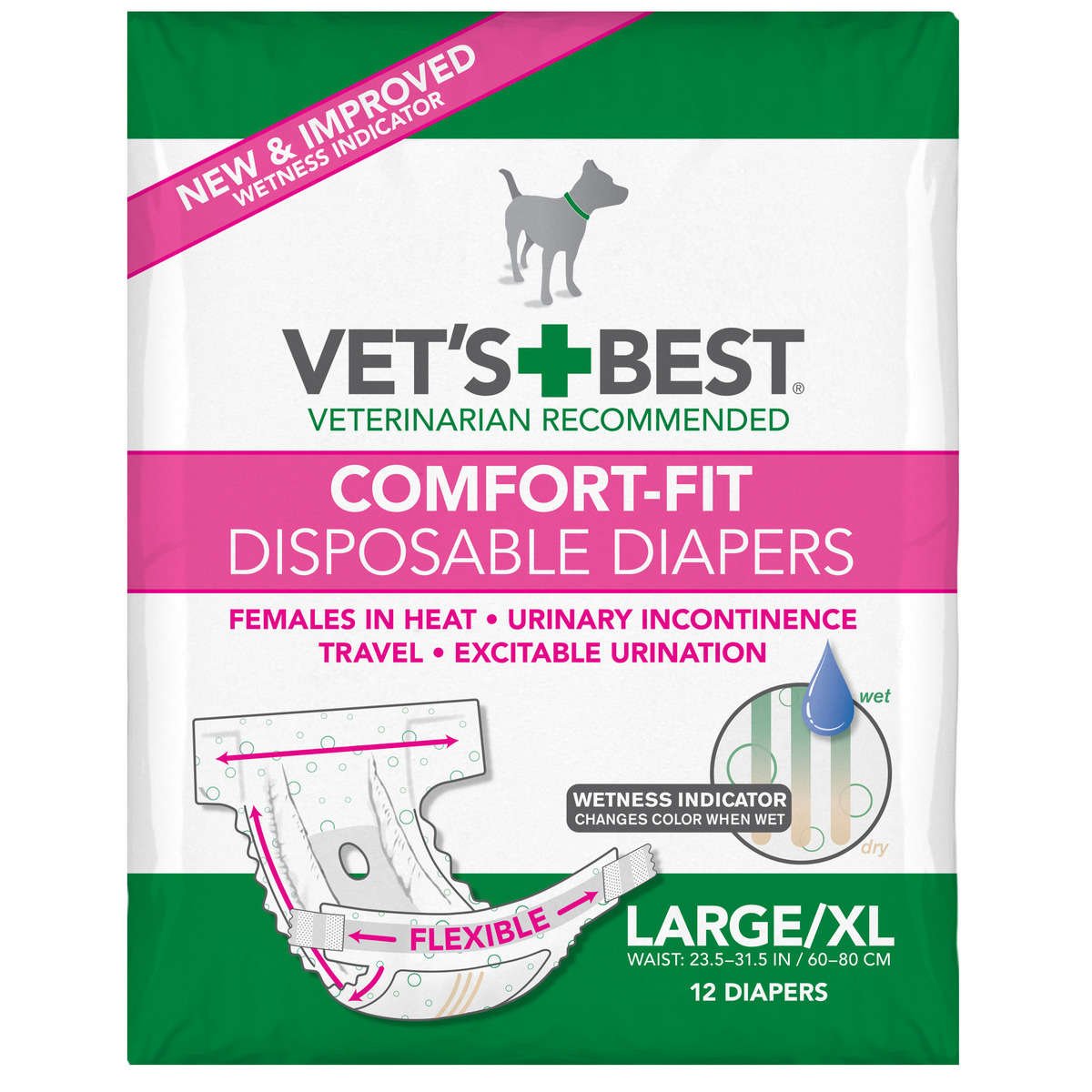 Comfort-Fit Disposable Female Dog Diaper 12 pack (Color: White, size: Large / Extra Large)