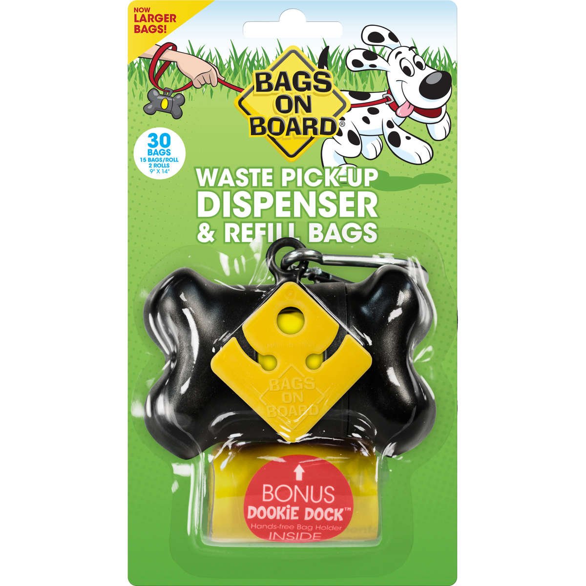 Waste Pick-Up Dispenser and Refill Bags with Dookie Dock 30 bags (Color: Black)