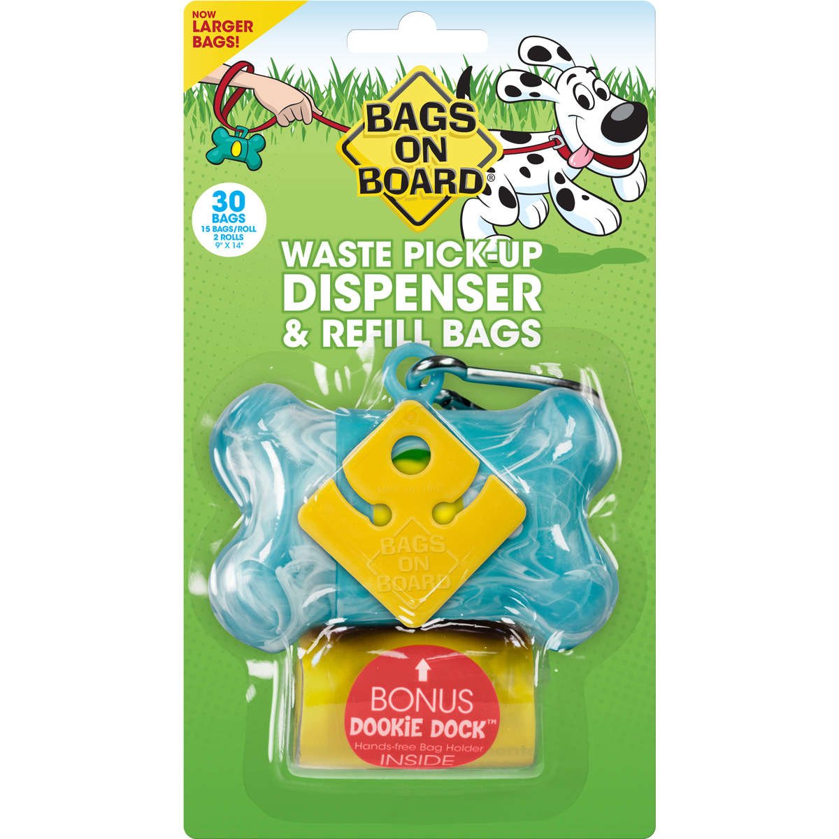 Waste Pick-Up Dispenser and Refill Bags with Dookie Dock 30 bags (Color: Turquoise)