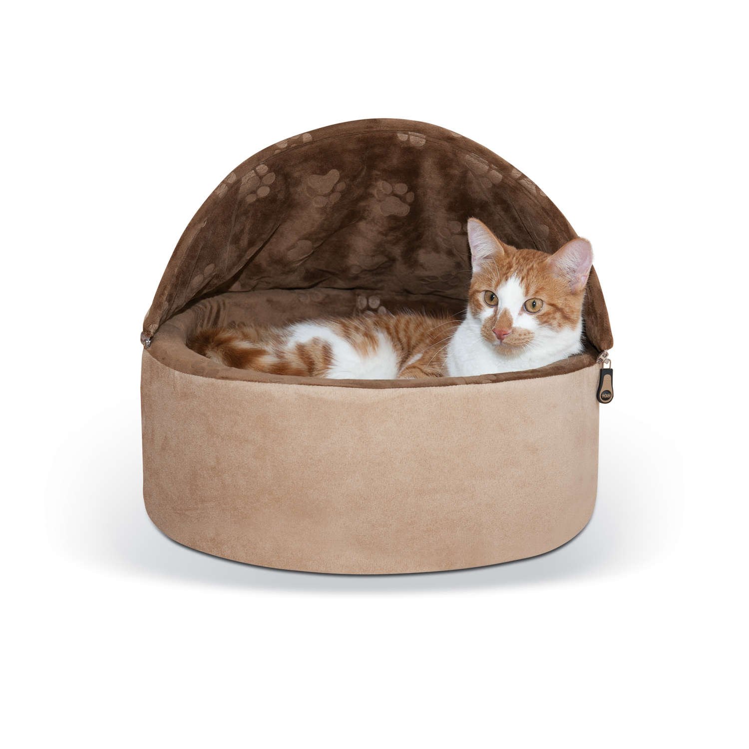 Self-Warming Kitty Bed Hooded (Color: Chocolate/Tan, size: small)