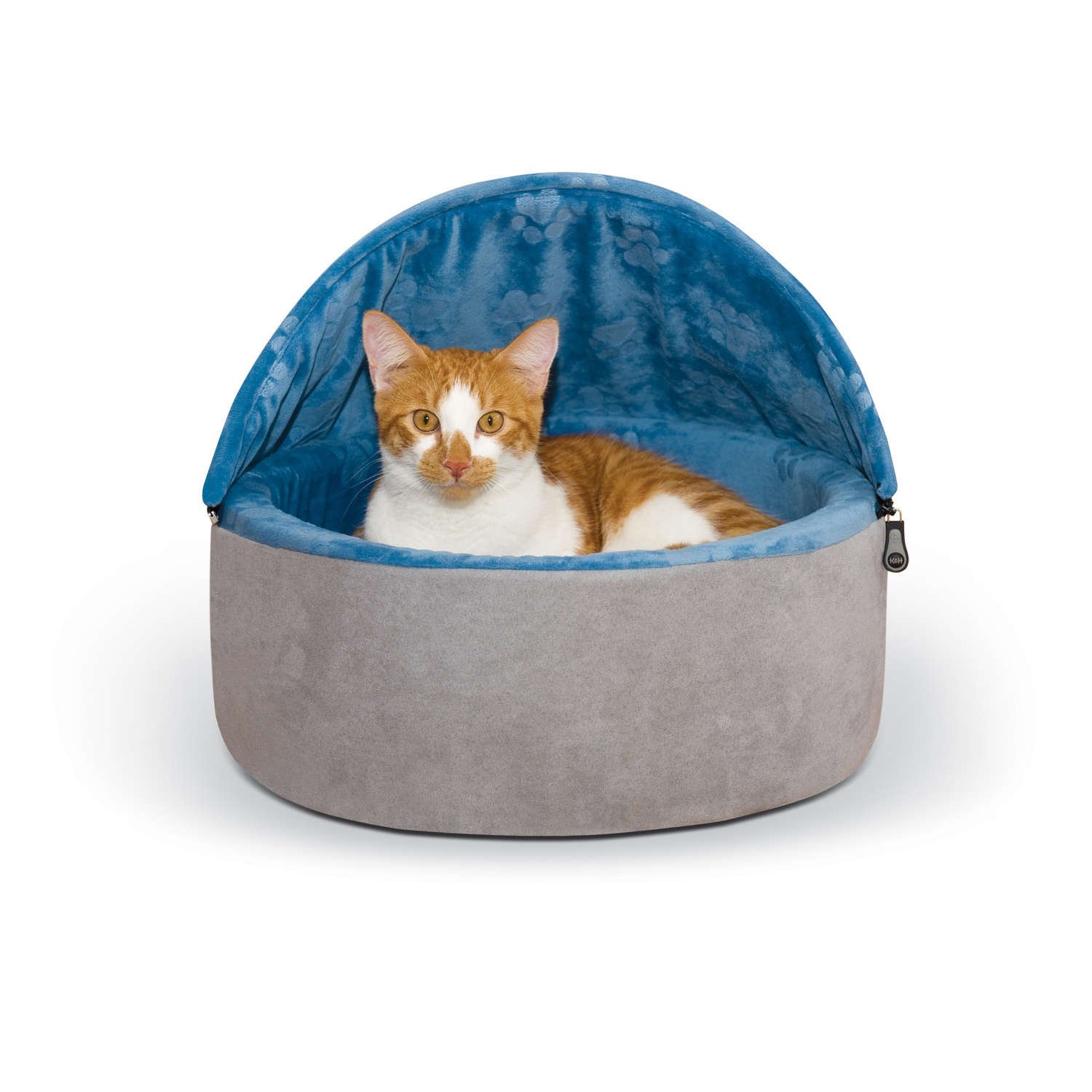 Self-Warming Kitty Bed Hooded (Color: Blue/Gray, size: small)