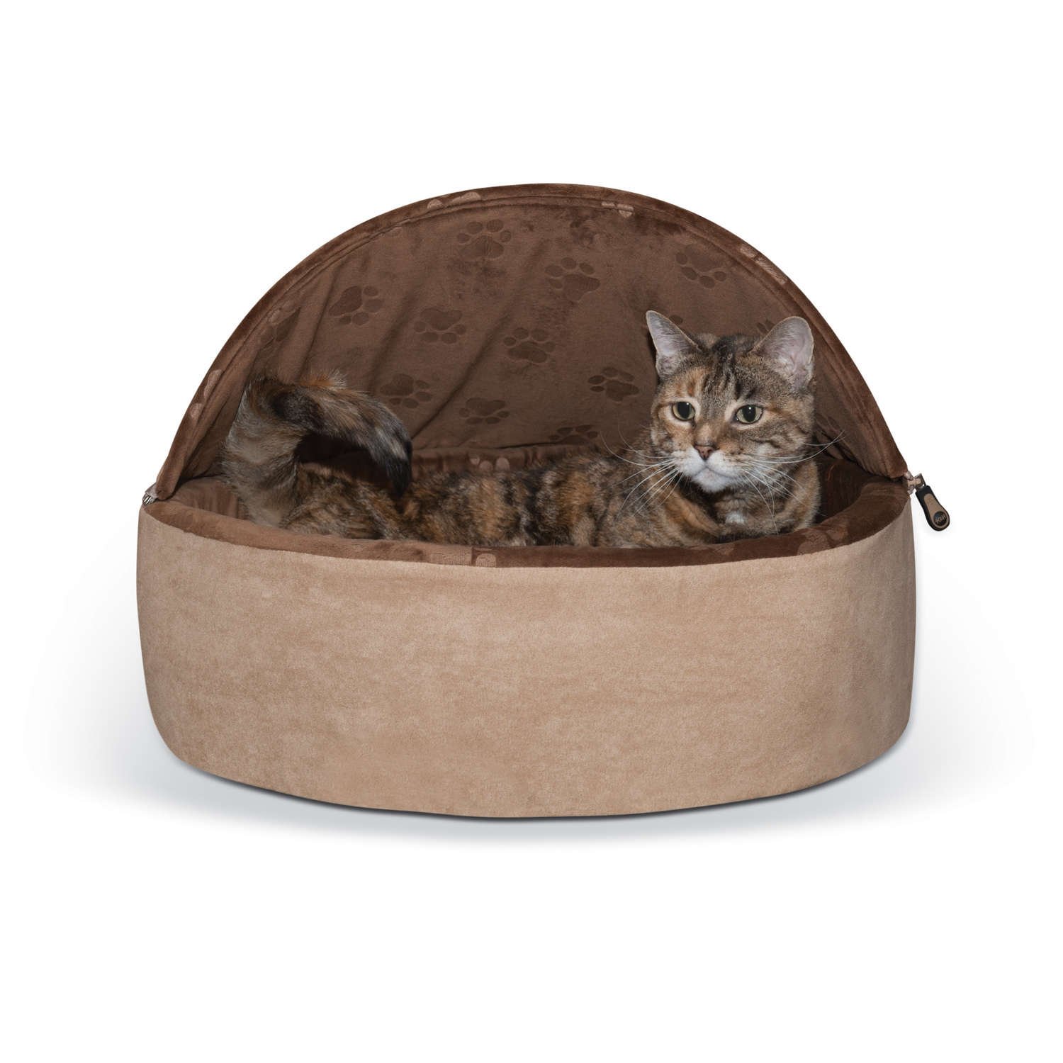 Self-Warming Kitty Bed Hooded (Color: Chocolate/Tan, size: large)