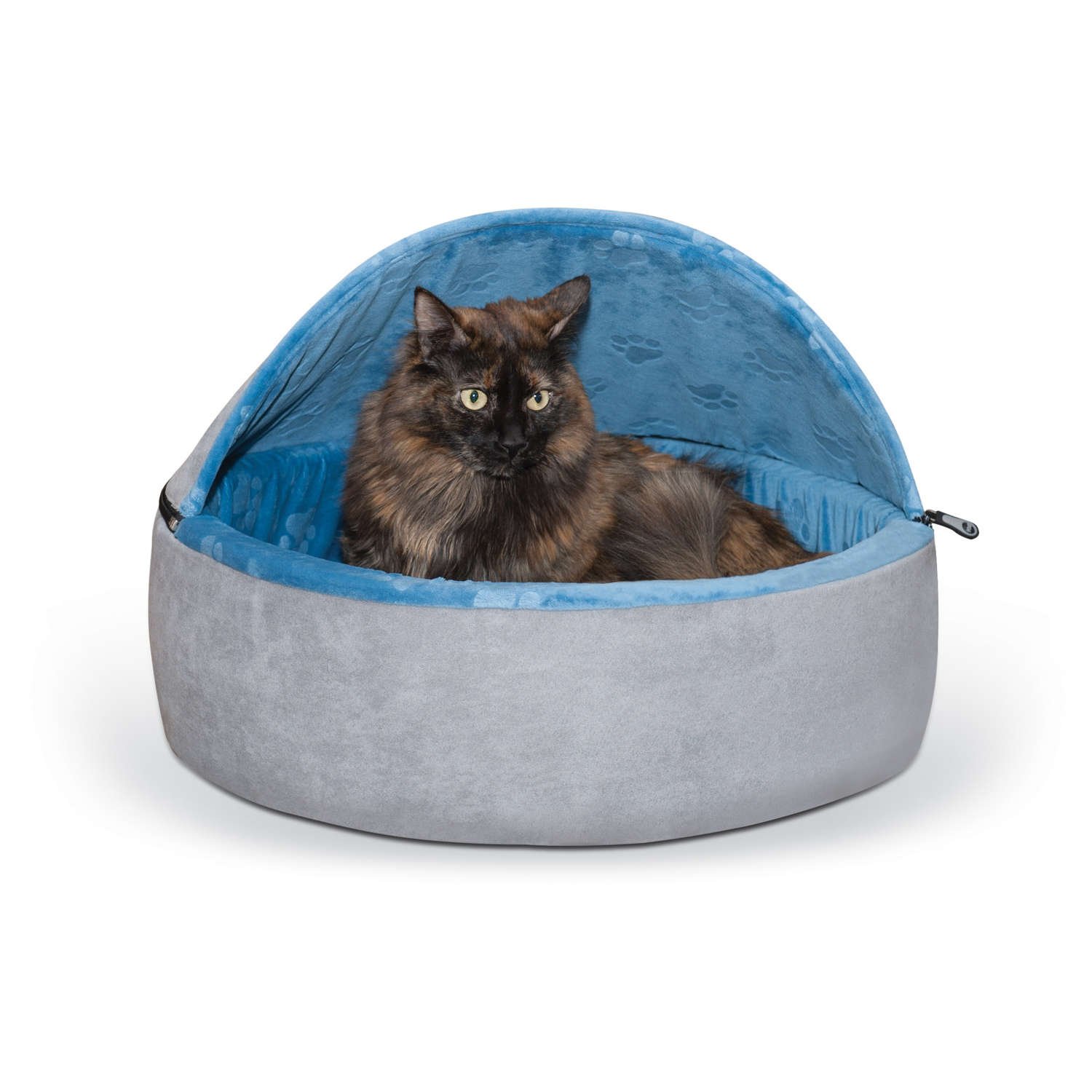 Self-Warming Kitty Bed Hooded (Color: Blue/Gray, size: large)