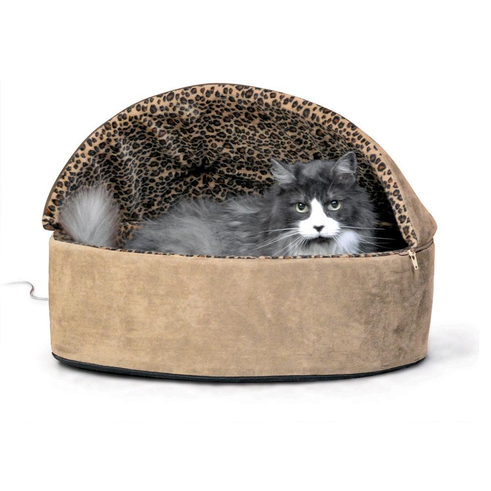 Thermo-Kitty Bed Deluxe Hooded (Color: Tan, size: small)