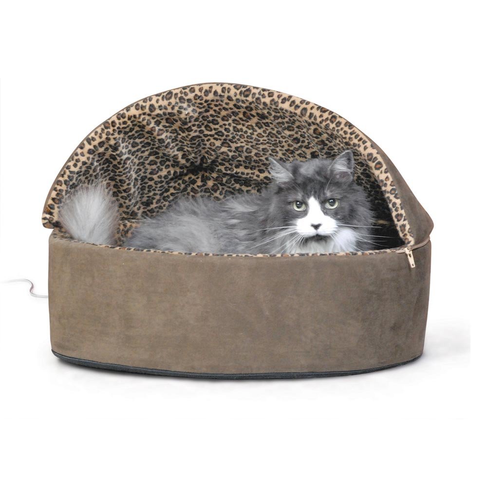 Thermo-Kitty Bed Deluxe Hooded (Color: Mocha, size: small)