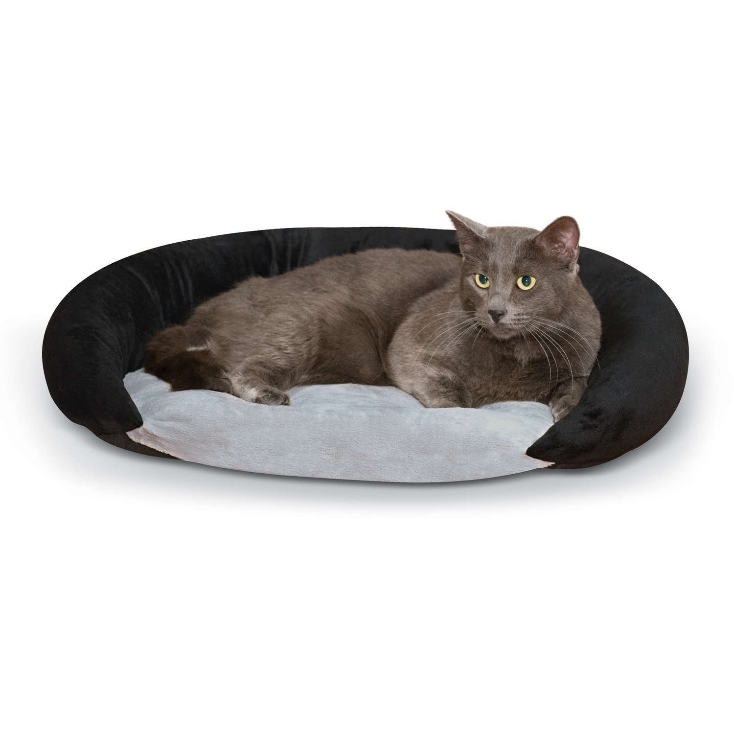 Self-Warming Bolster Bed (Color: Gray/Black)