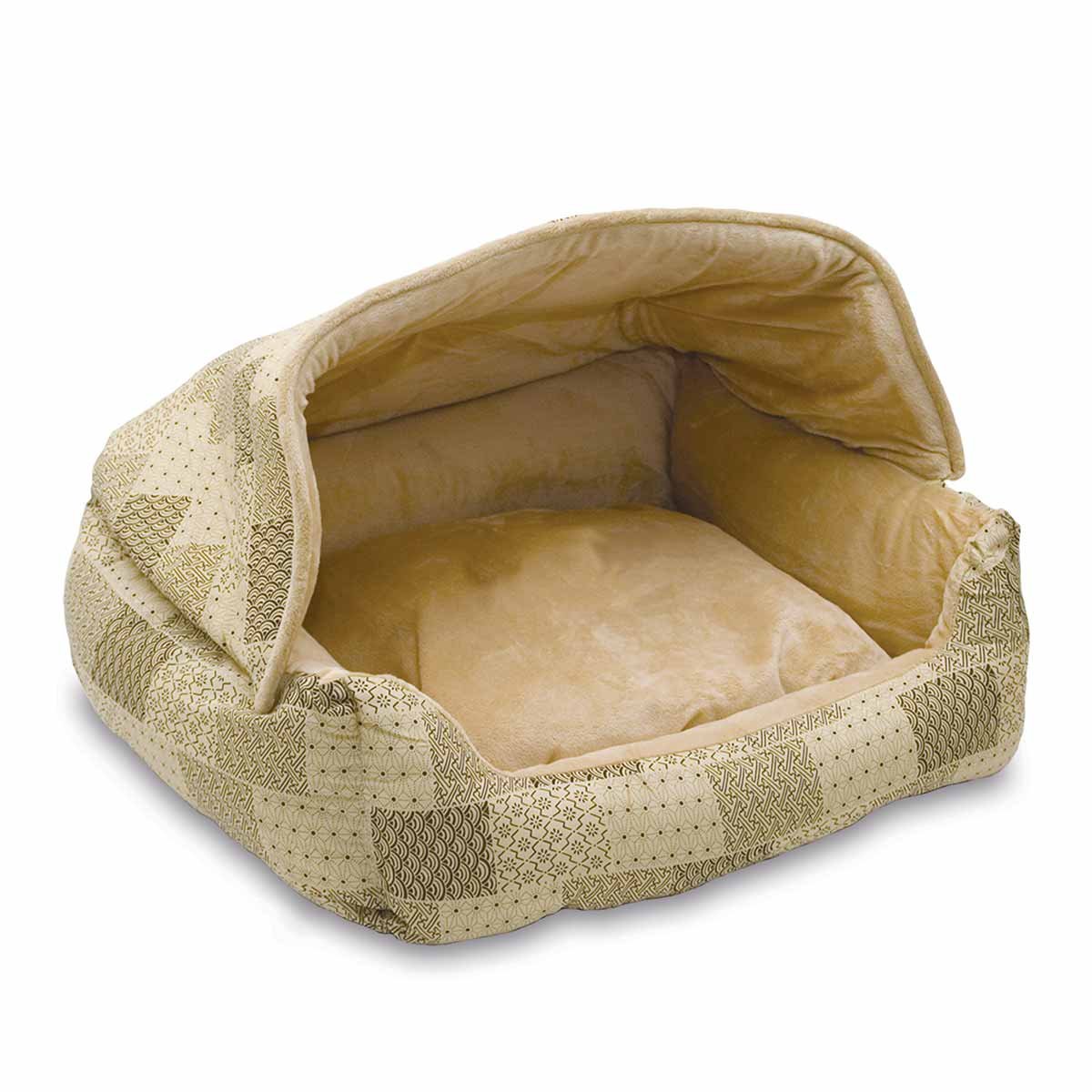 Lounge Sleeper Hooded Pet Bed (Color: Tan)