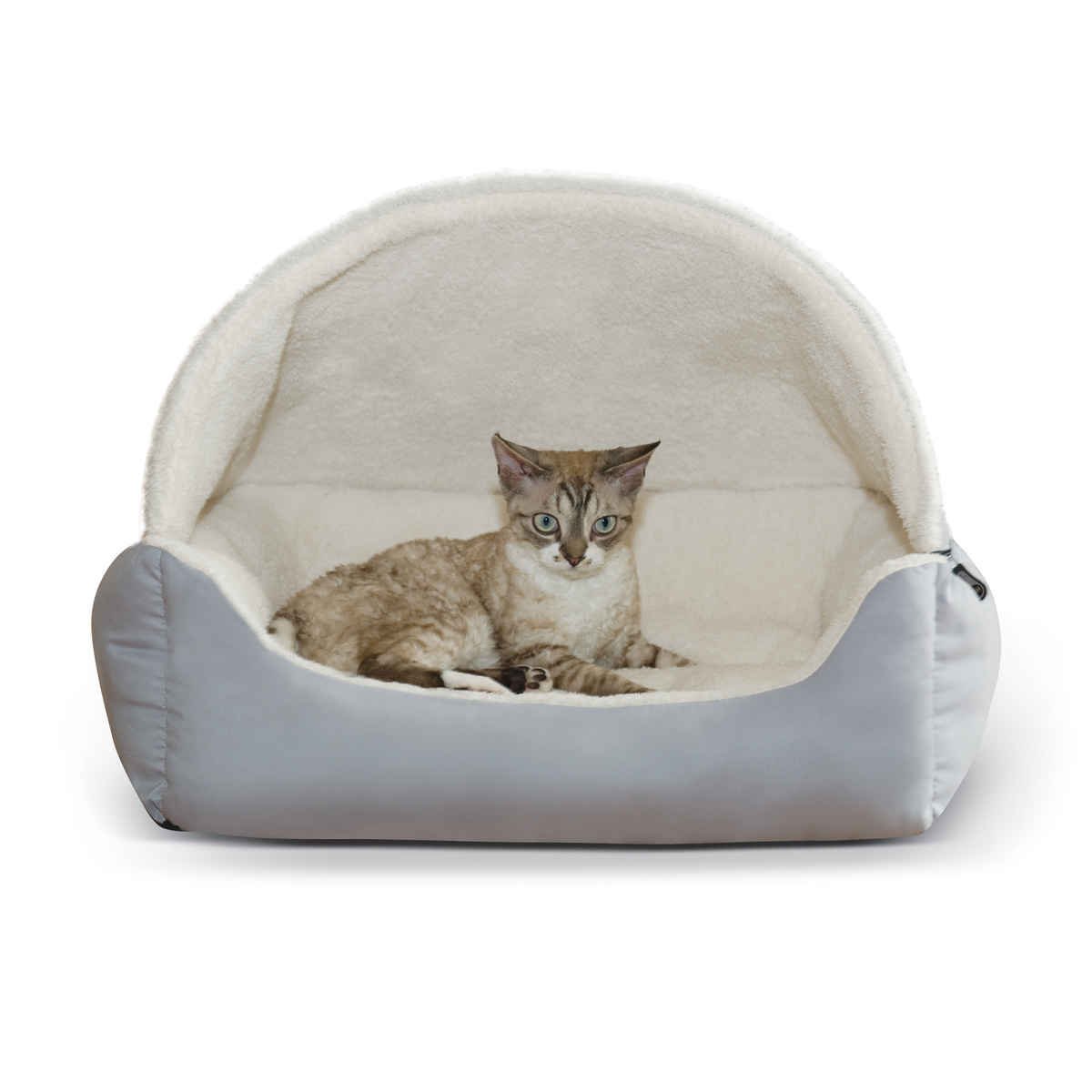 Lounge Sleeper Hooded Pet Bed (Color: Gray)