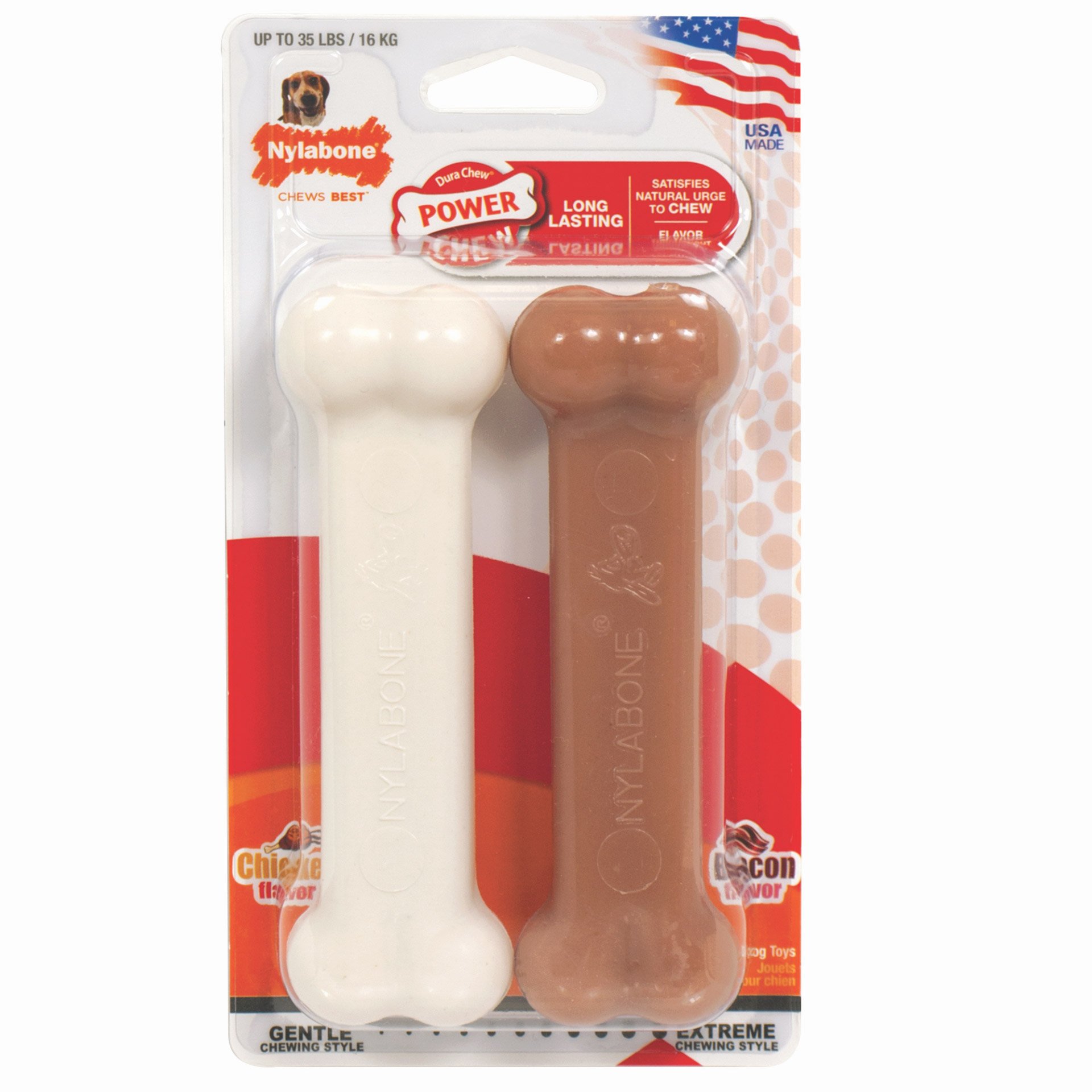 Power Chew Bacon and Chicken Dog Toy 2 pack (size: Wolf)