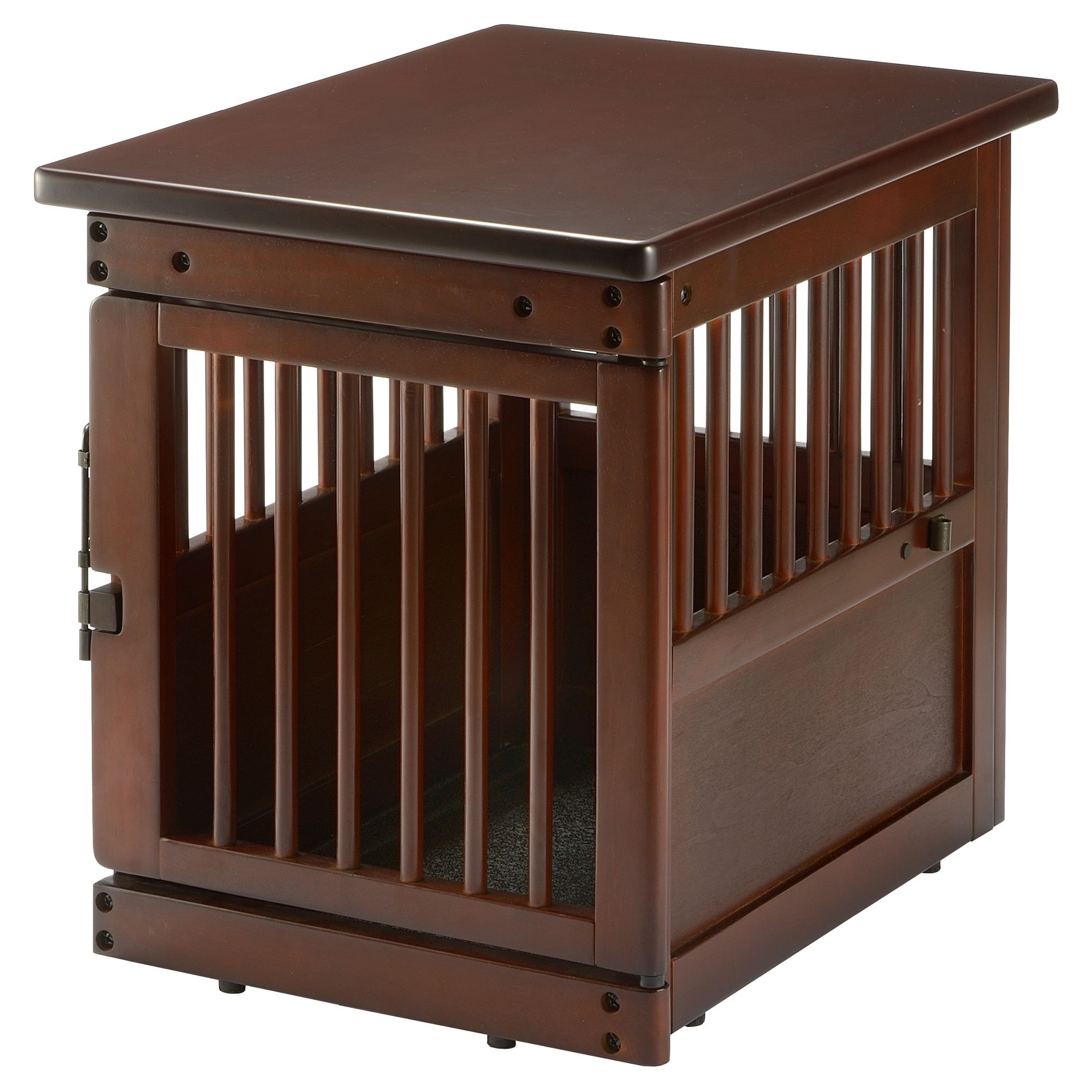 Wooden End Table Dog Crate (Color: Dark Brown, size: small)