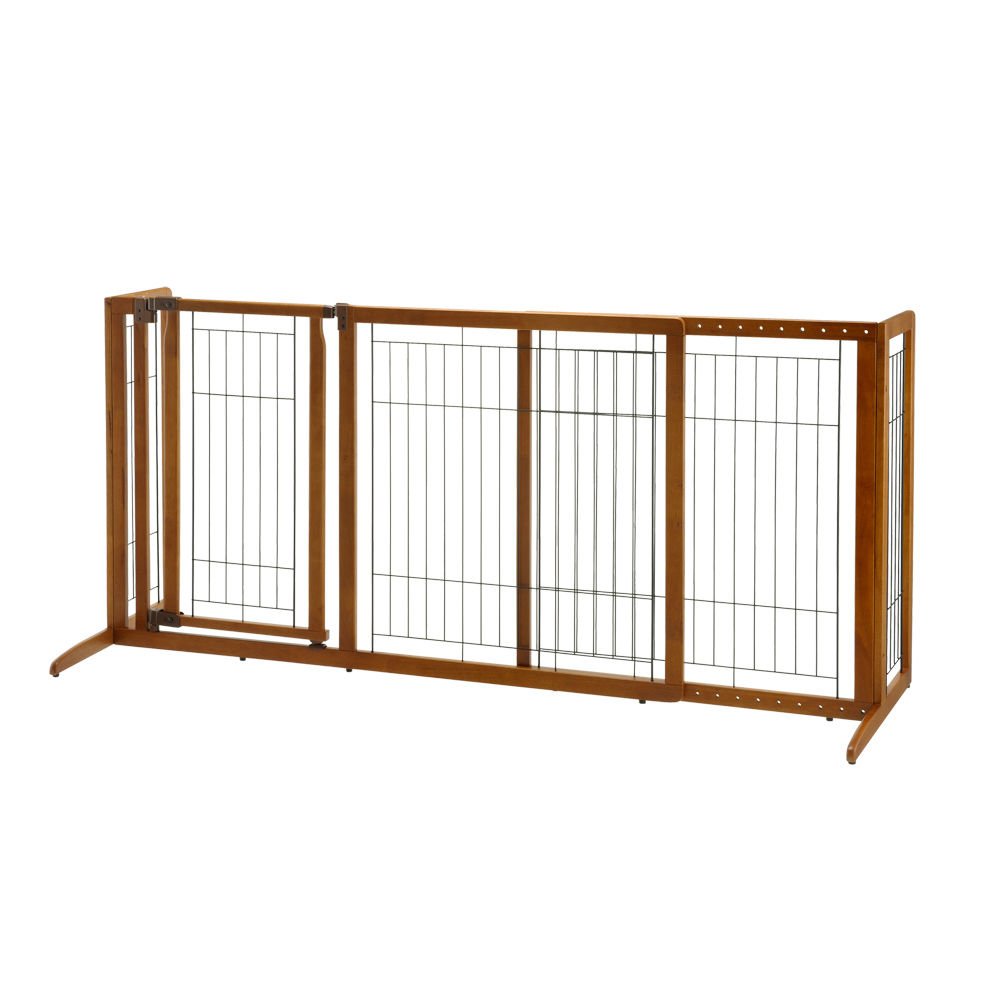 Deluxe Freestanding Pet Gate with Door (Color: Brown, size: medium)