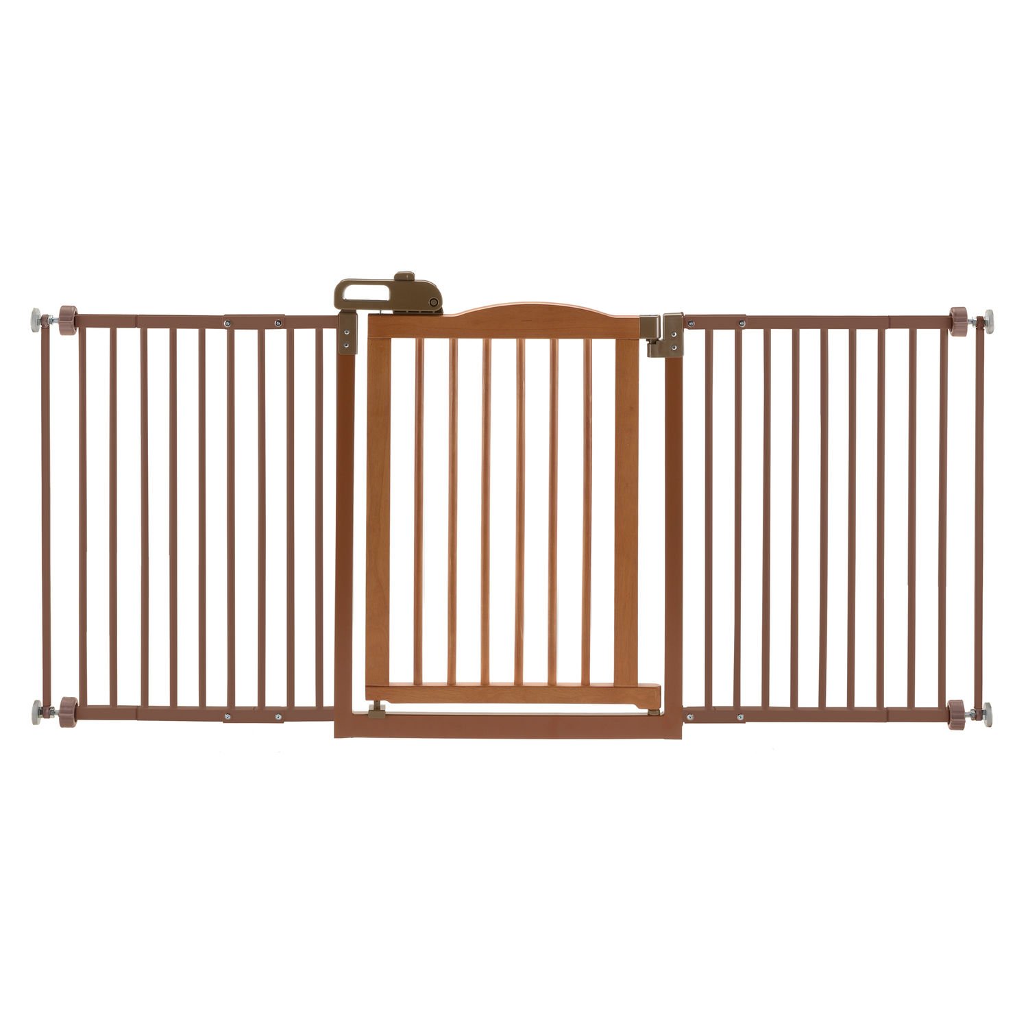 One-Touch Wide Pressure Mounted Pet Gate II (Color: Brown)