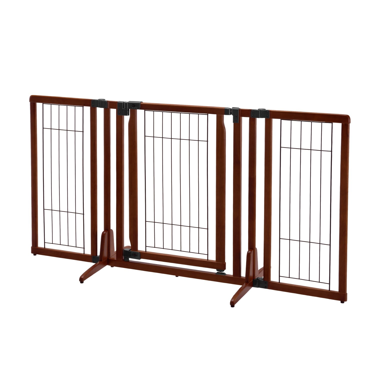 Premium Plus Freestanding Pet Gate (Color: Cherry Brown)